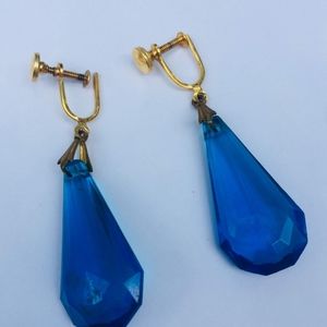 Vintage Blue Glass Dangly Earrings